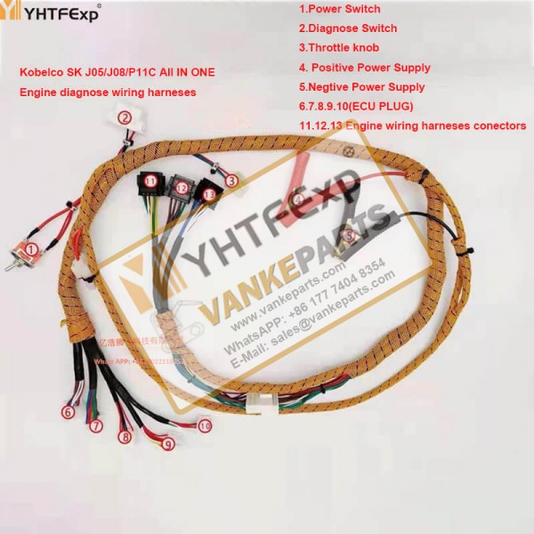 Kobelco Excavator Engine Start Test Diagnosis Wiring Harnesses J05 J08 P11 Engine High Quality